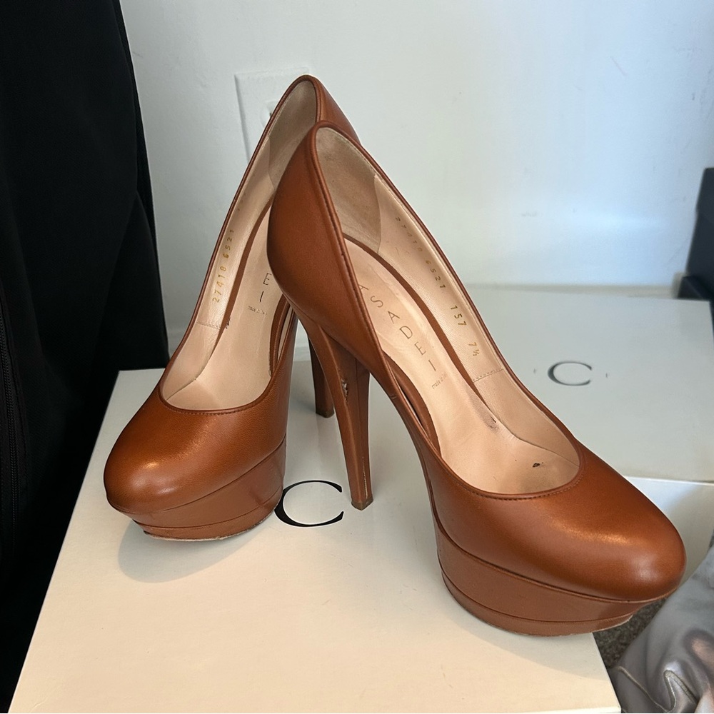 Casadei Tan Leather Platform Heels